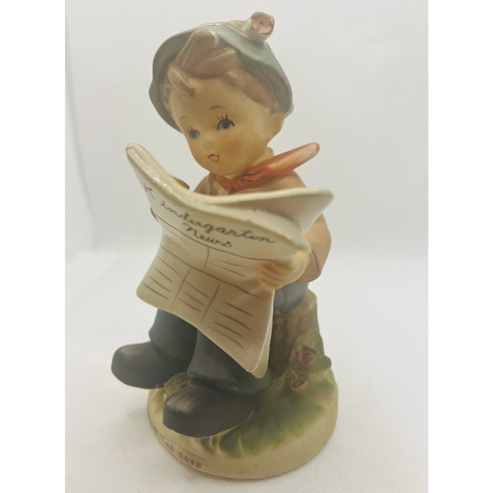Erich Stauffer Boy "Kindergarten News" Hummel Style Porcelain Figure Figurine